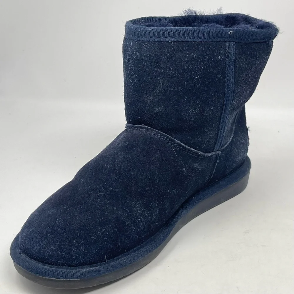 Minnetonka Olympia Boots Womens 6 Blue Suede Ankle Sheepskin Wool Lined Winter